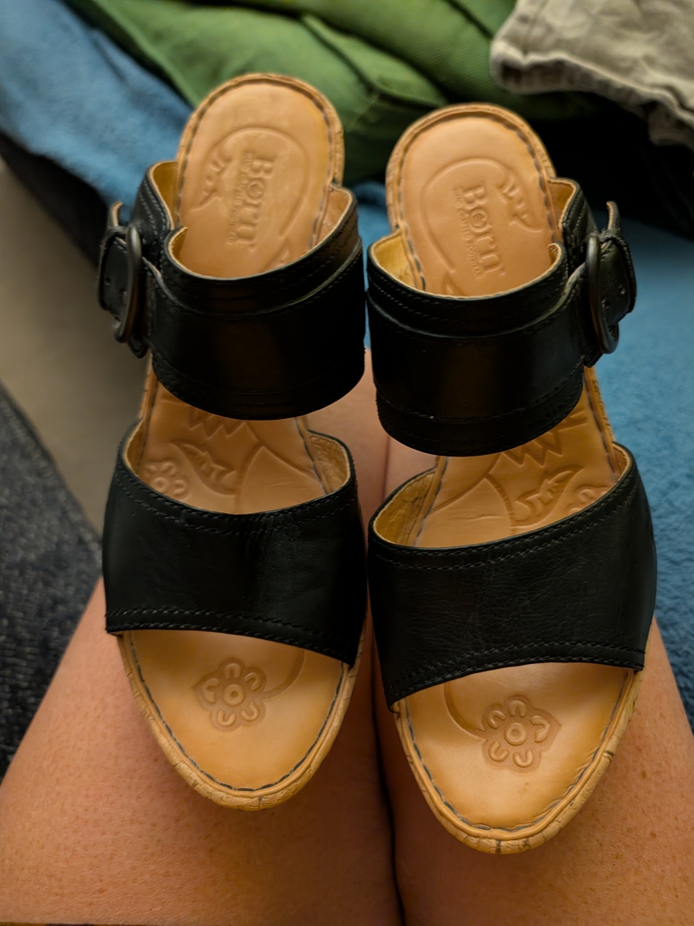 Born Brand Black Leather Slide Platform Sandals - Women Size 9.5 - Picture 2 of 6